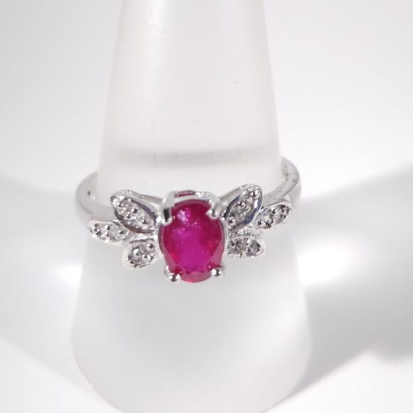 Niassa Ruby 1.1 Carats and White Zircon Ring Size 9 - Picture 1 of 10
